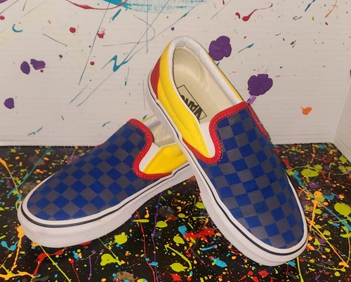 Vans Off The Wall Checkered Skater Loafers Blue Red Yellow Y2k 90's Women's 8