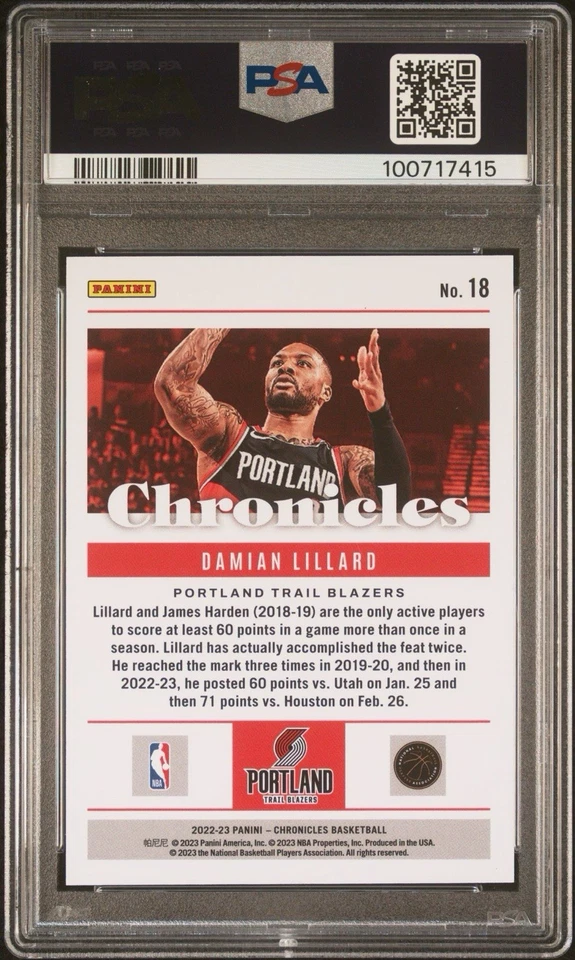Panini Chronicles Damian Lillard 2022 púrpura/49 PSA 10 Foto 3 de 3