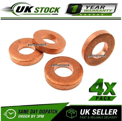 x 4 for Nissan Renault 1.5 1.9 2.2 2.5 dci Diesel Fuel Injector Washers Seal - Image 1 of 4