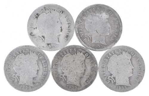 Better Lot 5 1905-O 1905-S 1898 1903-O 1903-O Barber Dime 0.50 Face *230