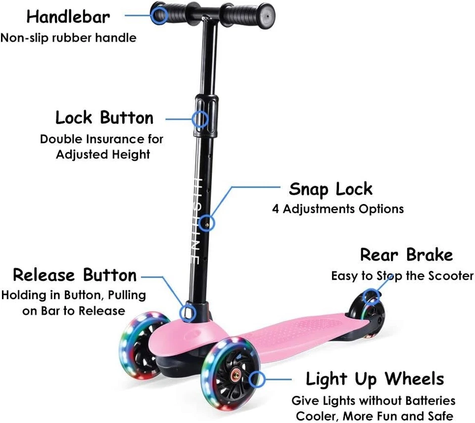 Hishine Kick Scooter para Niños con 3 Ruedas Iluminadas para Niñas de 2-7 Años Foto 2 de 4