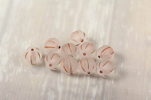 8mm Czech glass Melon round bead - 16pcs FROSTED Clear COPPER WASH - 8mm Melon - Picture 2 of 6