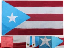 3x5 Light Blue Puerto Rico 3'x5' Nylon 210D Embroidered Flag Banner 2 Clips