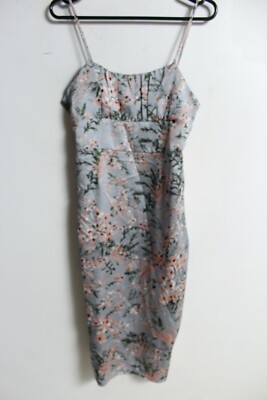 Qed London Damen geblümtes Satin-Schlupfkleid   grau   Größe 12 (i21)