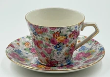 Vintage Lord Nelson Ware Bone China Marina Chintz Flat Cup & Saucer Set- Eng
