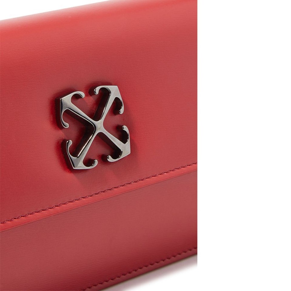 OffWhite Jitney Women Red Shoulder Bag 100 Leather Arrow Pattern