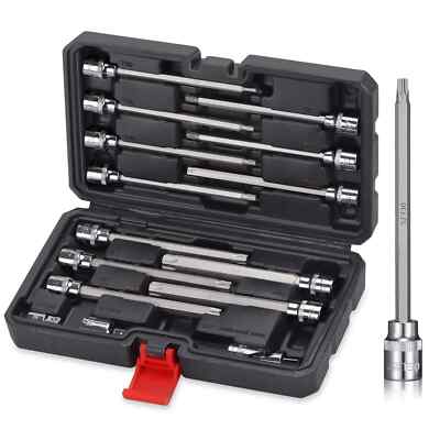 15-Piece Extra Long Torx Bit Socket Set 3/8'' Drive T10-T60 Long Torx Bit Set ...
