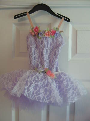 NEW Beautiful Lavender & White Lace Tutu Dance Fairy Costume Child size ex small