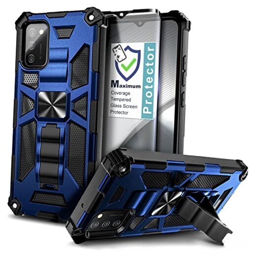 NZND Case for Samsung Galaxy A03S, AO3S Phone Case with Tempered Glass Blue