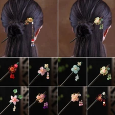 Women Chinese Style Wooden Hair Stick Pins Chopstick Handmade Flower Hairpin
