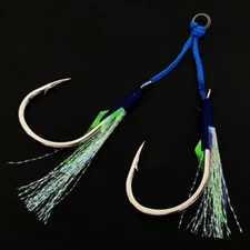 10 Pairs Metal Jig FishHook Slow Jig Luminous Assist Double Hooks With PE Line