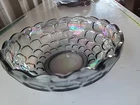 Vintage 9" Federal Carnival Glass Iridescent Thumbprint Bowl  Smoke Color