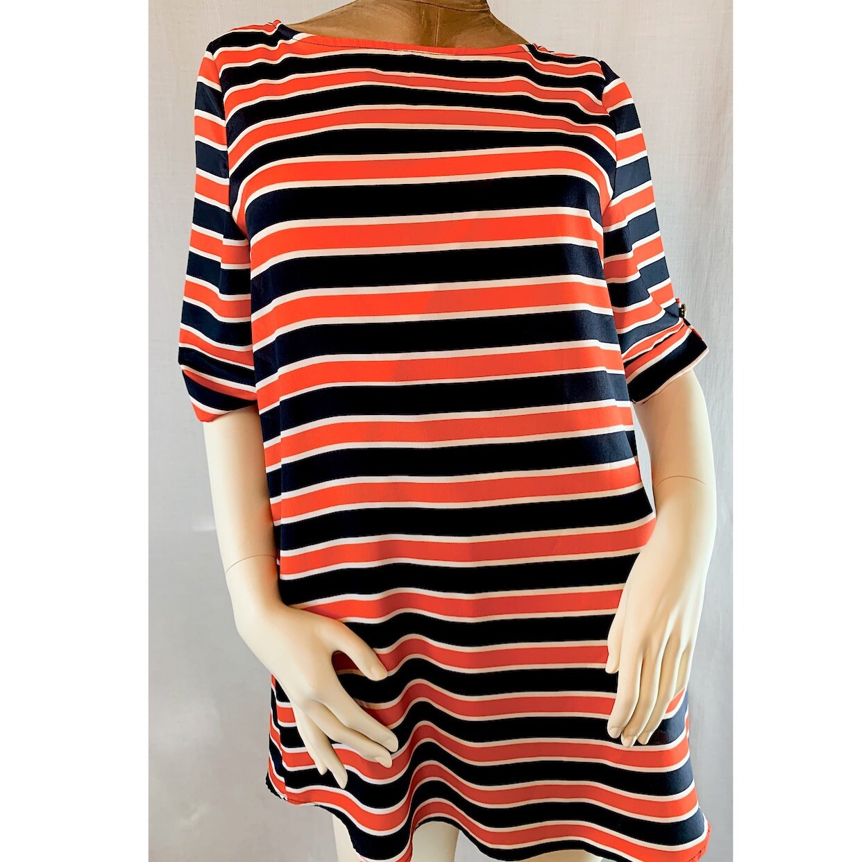 Everly Black/Orange/White Elbow Sleeve Tunic Dress L Gem