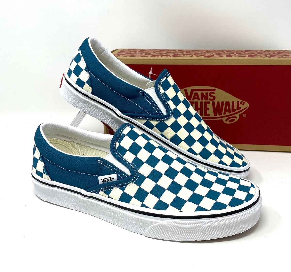 Blue low top checkered vans sale