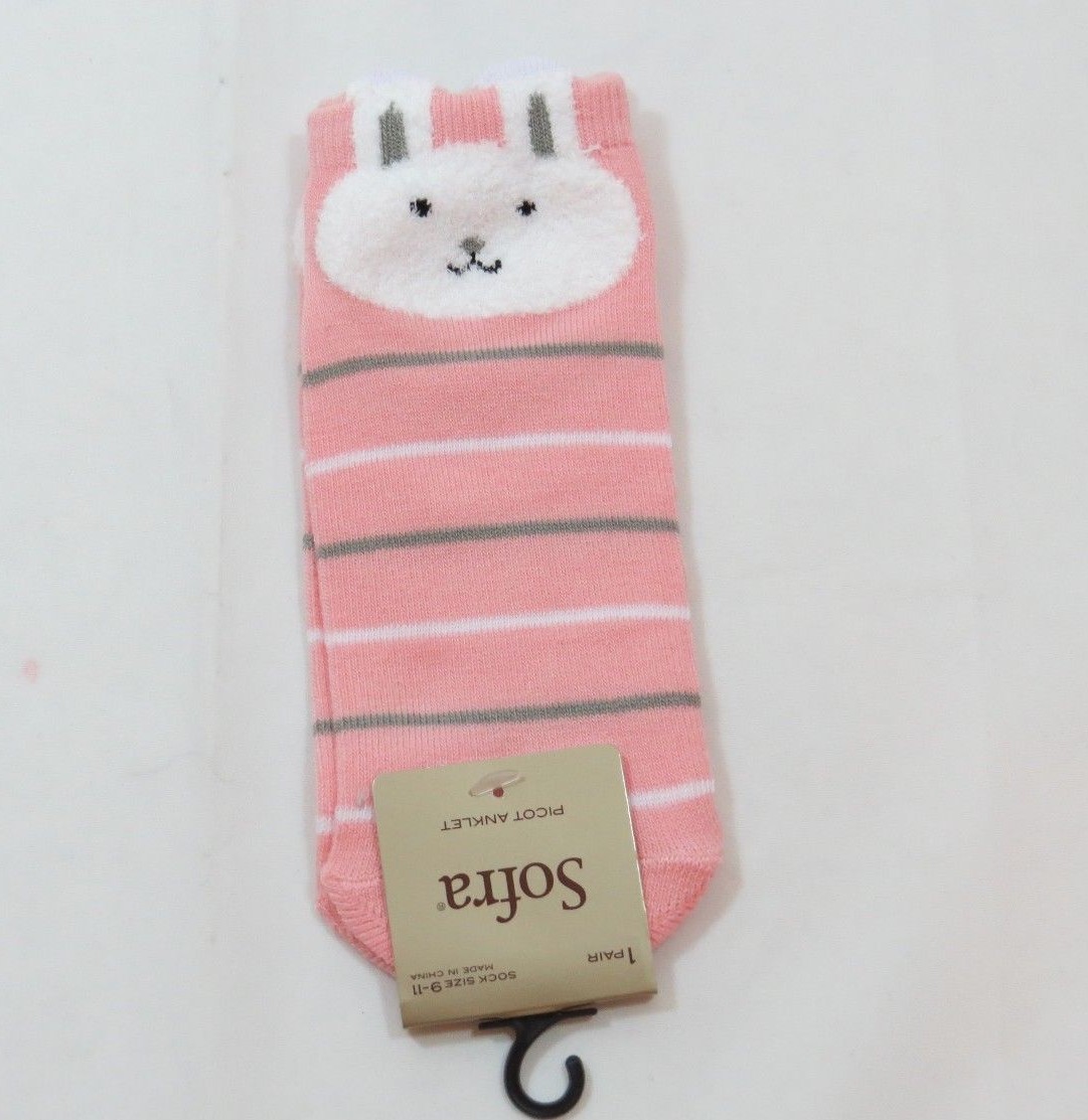 SAOLA Calze donna rosa coniglietto coniglietto righe picot cavigliera taglia 9 11 suola antiscivolo