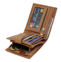 Mens RFID Blocking Distressed Leather Wallet Large Zipped Coin Pocket 1180