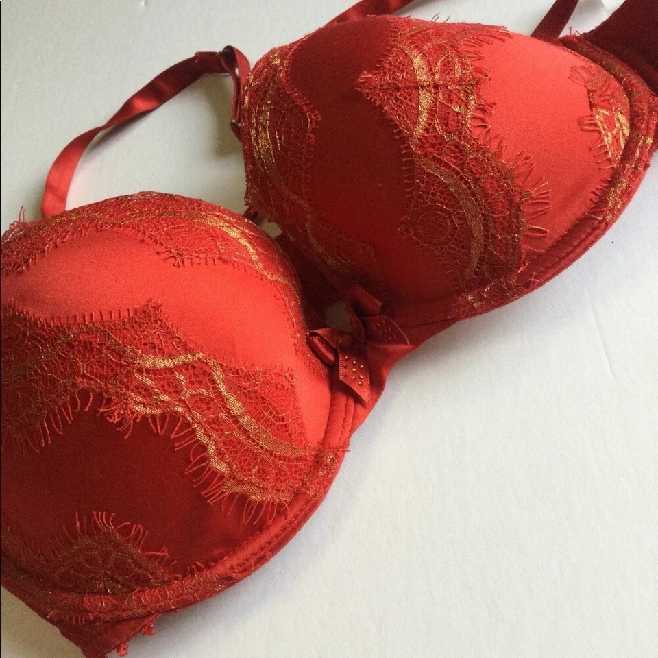 PLEASURE STATE PADDED SATIN BRA RED 32D NWOT - Image 2 of 4