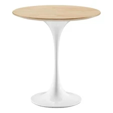 Modway Lippa 20" Round Modern Wood & Metal Side Table in Natural/White