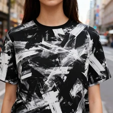Abstract Brush Stroke Graffiti Tee, Black and White Streetwear T-Shirt