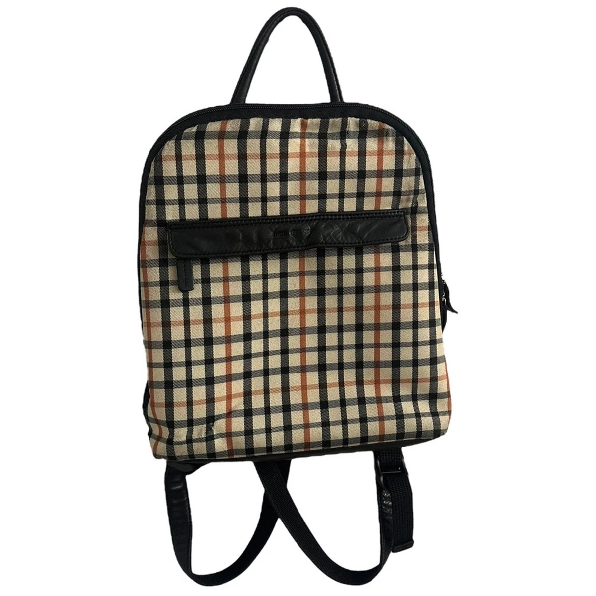 Jack Georges Backpack Bag Plaid Academia Leather Black Cream 