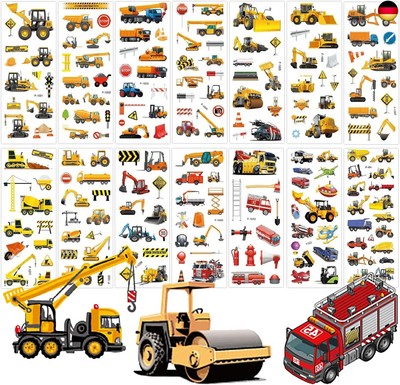 Deen 3D Aufkleber für Kinder & Kleinkinder 14 Blätter ,Puffy Auto Bagger S