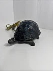 Vintage Stained Glass Tiffany Style Brass Turtle Accent Lamp Night Light