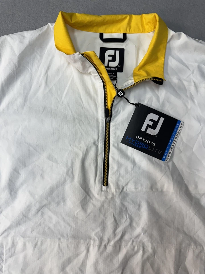 Camisa de chuva FootJoy DryJoys Hydrolite masculina grande branca amarela meio zíper golfe 23708 - Imagem 2 de 4