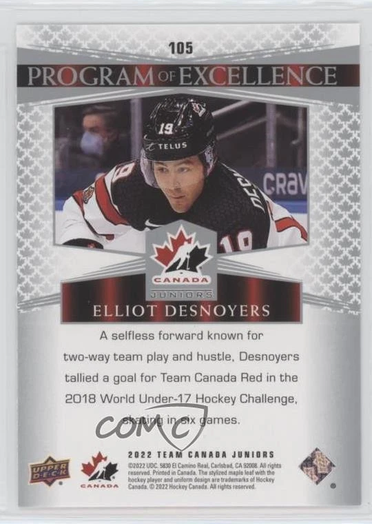 2022 Upper Deck Team Canada Juniors Program of Excellence Elliot Desnoyers #105 - Image 2 of 2