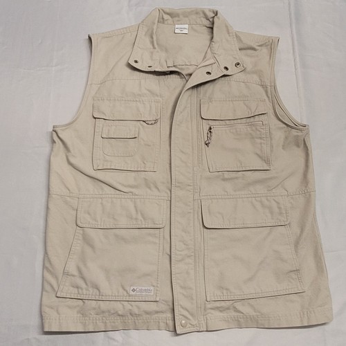 Columbia Men’s XL Utility Fishing Vest Khaki Cotton Multi Pocket AM1015