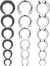 Septum Stretching Kit 14-4g Black White Tapers Nose Rings Acrylic Metal Pincher