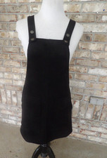 80S/90S SCHOOL GIRL DAYS FOREVER 21 SZ S BLACK POLY SUEDE BIB  OVERALL DRESS