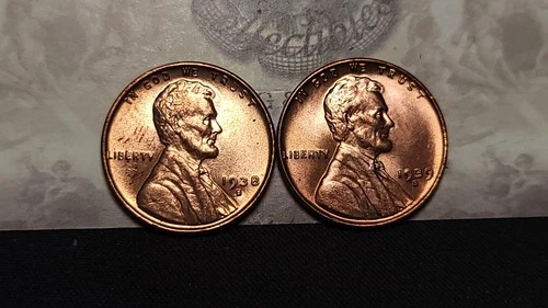 Lot of 2 Lincoln Wheat Cents 1C 1938 S & 1939 S Choice/ Gem BU