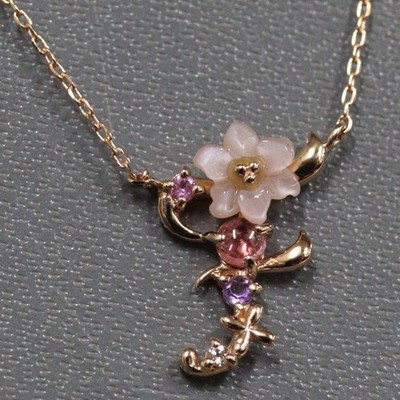 Samantha Tiara K18PG Flower Letters Initial Necklace Small (F) 1.4g 39cm