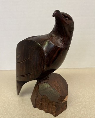 Vtg Ironwood hand carved eagle figurine on base signed 6'' tall