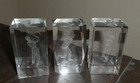 Golf 3-D Laser Etched Paperweight 3” x 2" Crystal Glass Cube Golfer lot of 3!!