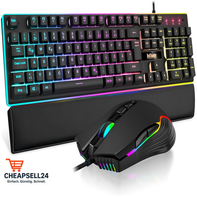 RedThunder K10 Gaming Tastatur Maus Set RGB Beleuchtung Qwertz Metallplatte Hand