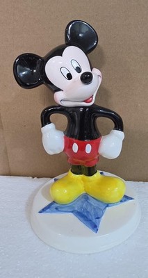 Schmid Porcelain Disney Character Mickey Mouse Standing On Yellow Star  Vintage