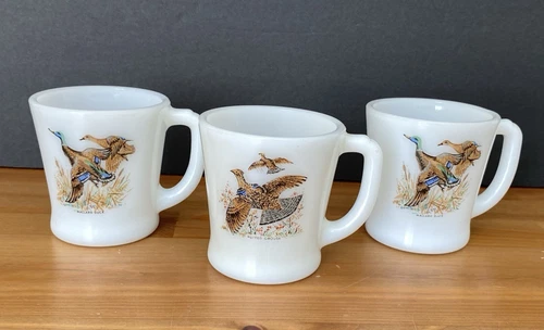 Set of 3 Fire King VTG Coffee D Mugs Game Birds (2) Mallard Ducks & (1) Grouse