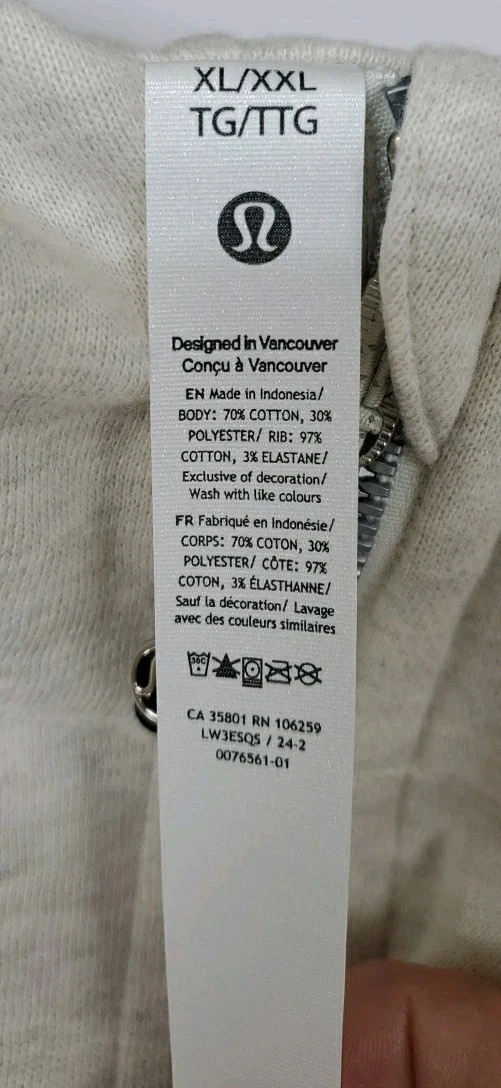 OFF WHITE Nuova felpa Lululemon Scuba oversize full zip con tasche bianco opale taglia XL XXL