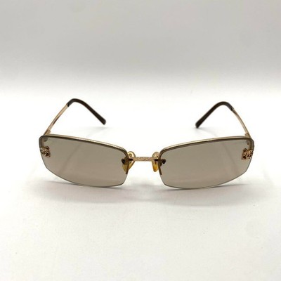 Chanel 4093-B Rimless Sunglasses Gold Frame Brown Lens Crystal