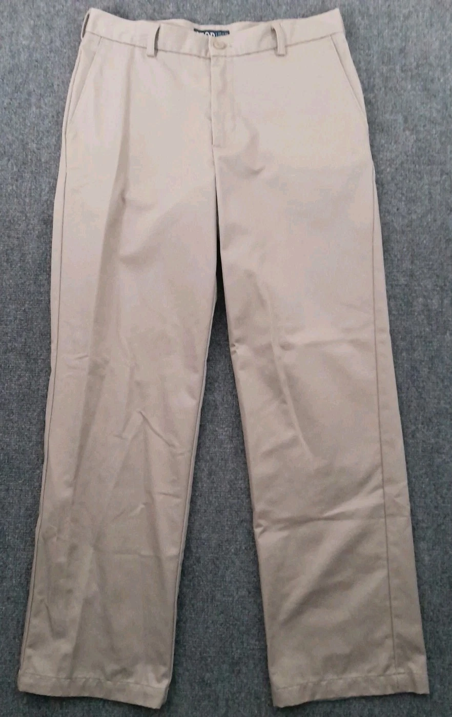 Izod Pants Mens 33x32 American Chino Beige Flat Front Straight Leg Golf Preppy