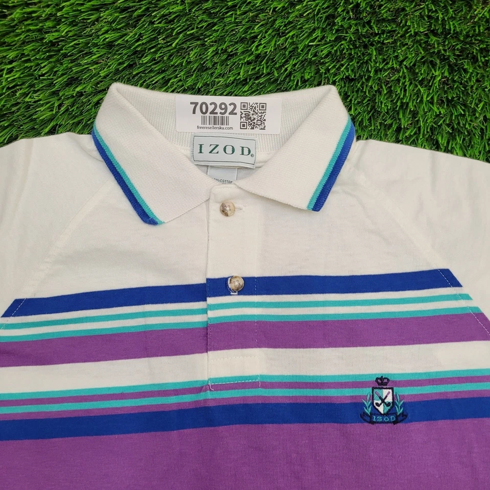 Camisa Polo IZOD De Colección S/M 20x27 Púrpura Blanca Azul Turquesa Hecha en EE. UU. Algodón Foto 2 de 4