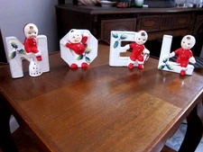 Vintage Lipper & Mann 1950’s Candle Holders NOEL w/ Santa Children 4 Pcs
