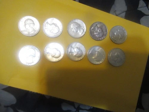 Lot of 10 WASHINGTON 90% SILVER QUARTERS ALL 1964