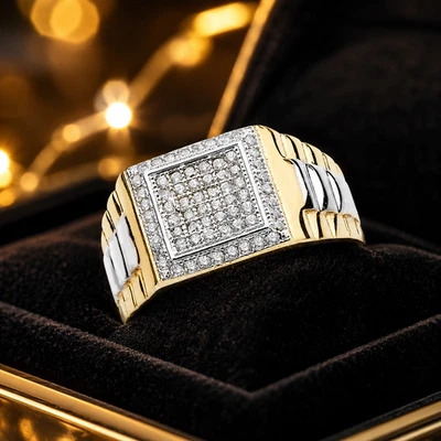 Herren Cluster Statement Ring 9ct 375 Gelb-Gold, Gemischt Gold, Geprüft - Bild 1 von 4