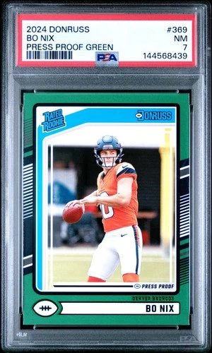 2024 PANINI DONRUSS PRESS PROOF GREEN #369 BO NIX ROOKIE RC PSA 7
