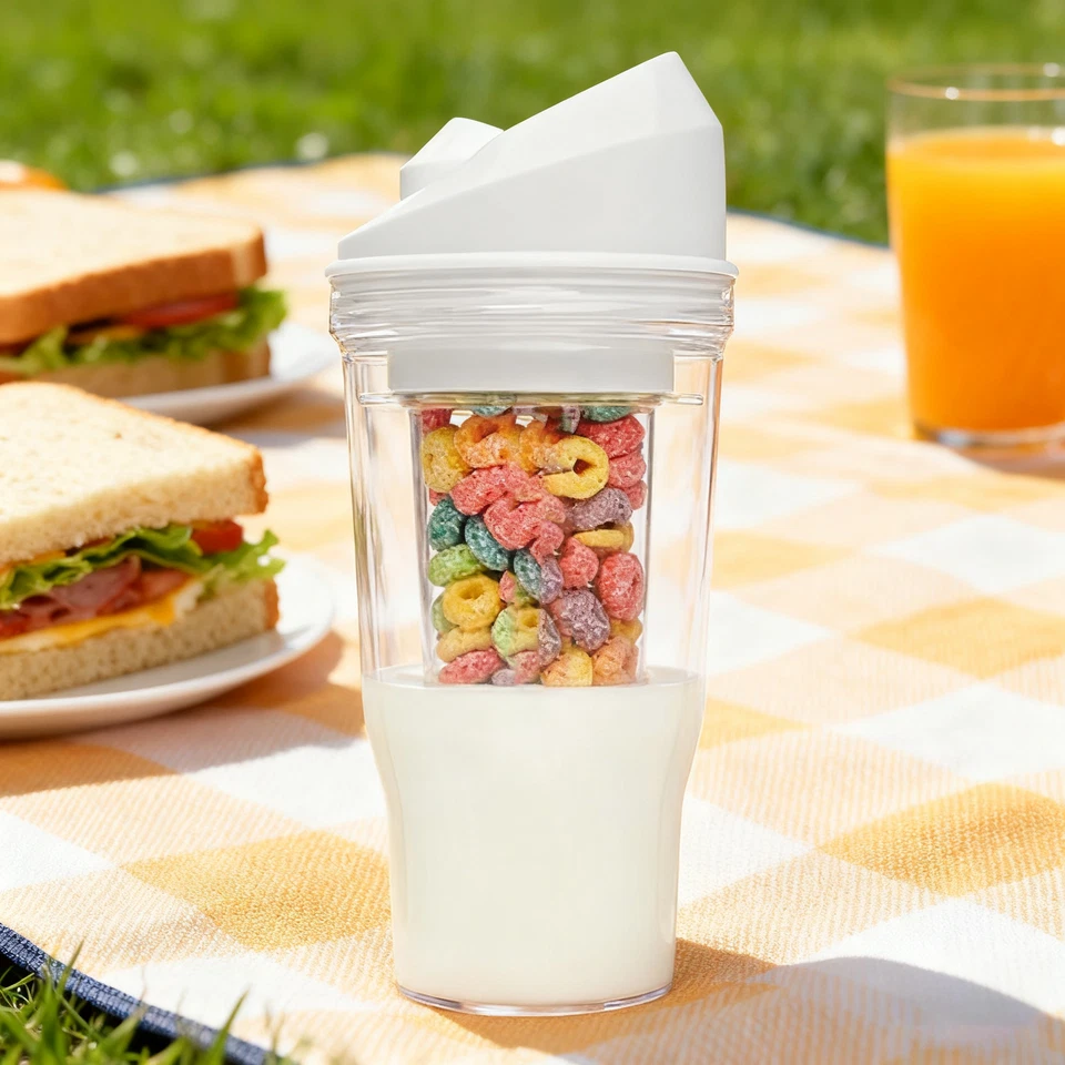 Copos de cereais plásticos portáteis café da manhã para xícara de cereais e leite em movimento - Imagem 3 de 4