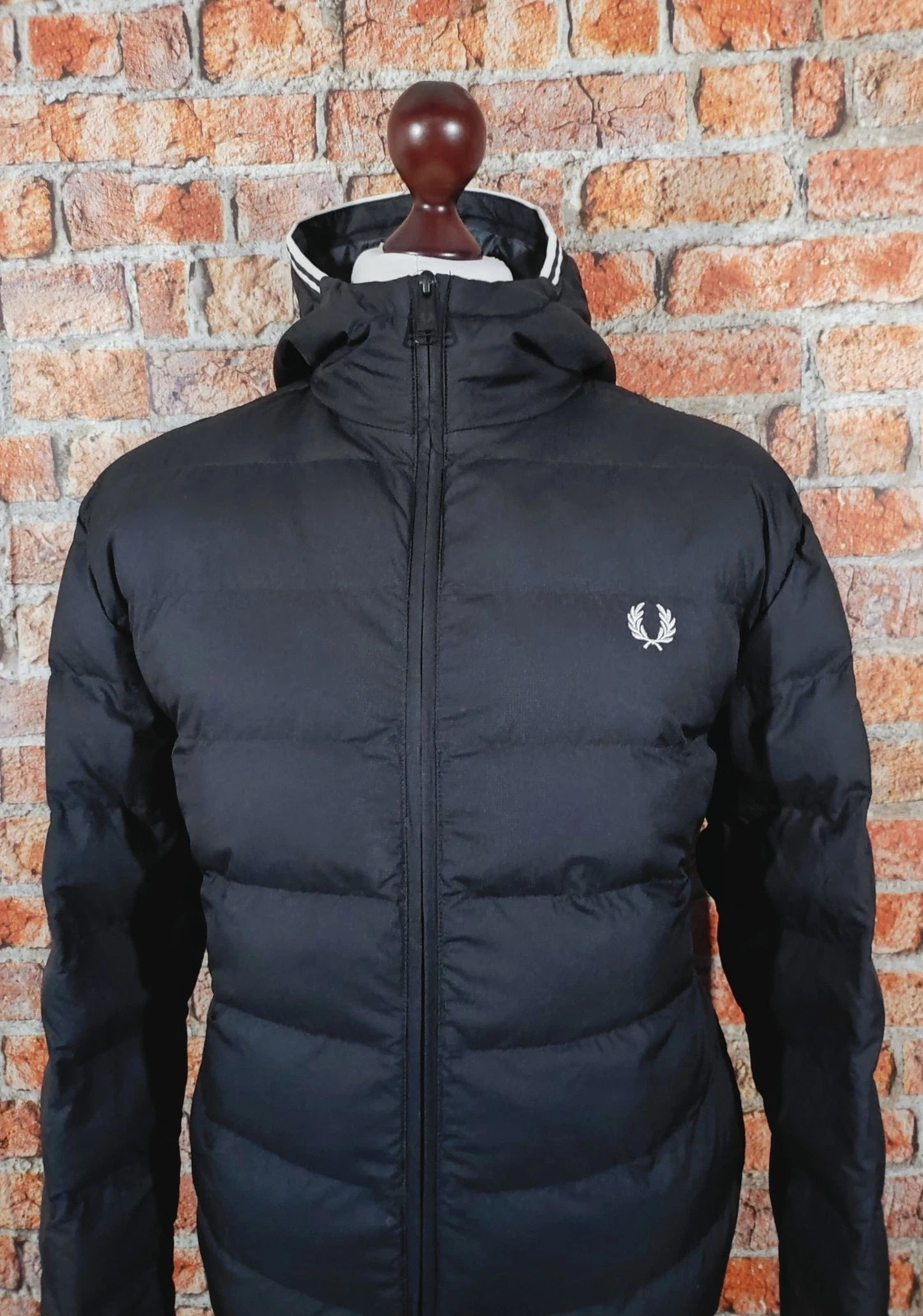 Fred Perry Hooded Puffer Jacket - L - Black - Mod Casuals Terraces