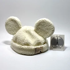 Tokyo Disney Resort Mickey Mouse White Boa Fluffy Hat Cap Ears Headband Japan