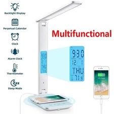 Desk Lamp, Desk Light with Wireless Charger, USB Charging Port, Dimmable Office